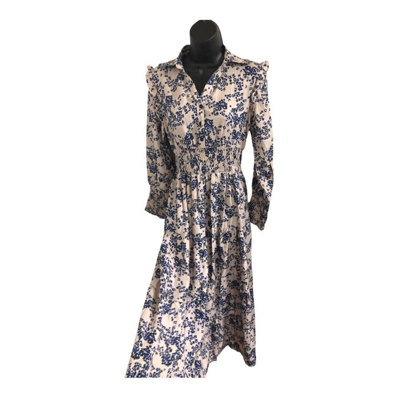 Anthropologie Boemo blue floral ruffled shoulder button front maxi dress size S - Picture 17 of 17